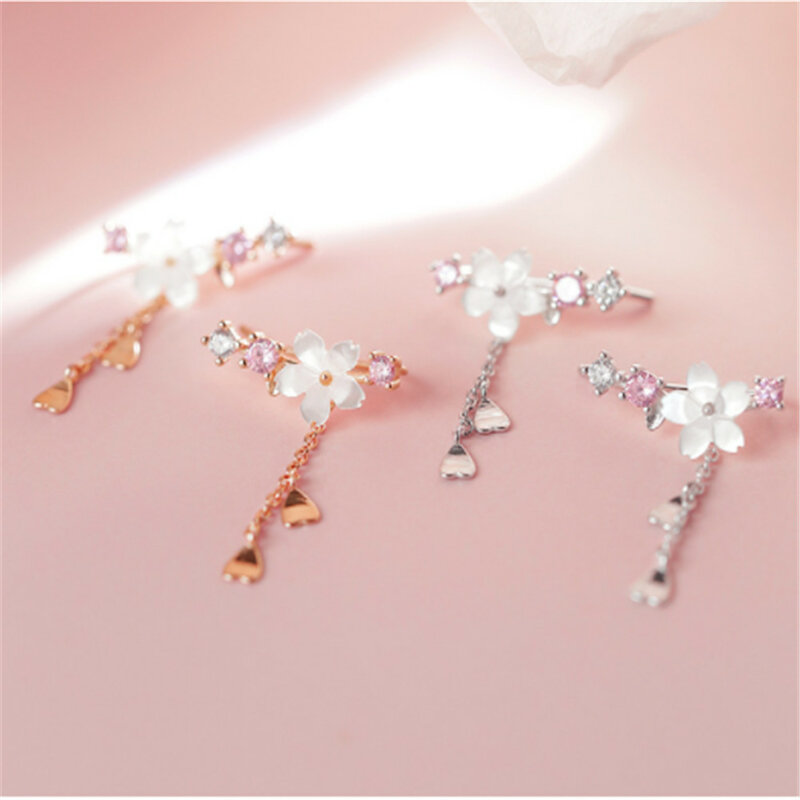 Moda słodki kwiat wiśni Shell Drop Tassel kolczyki dla kobiet Girls Party biżuteria prezenty romantyczne kolczyki sztyfty z kwiatem 2022