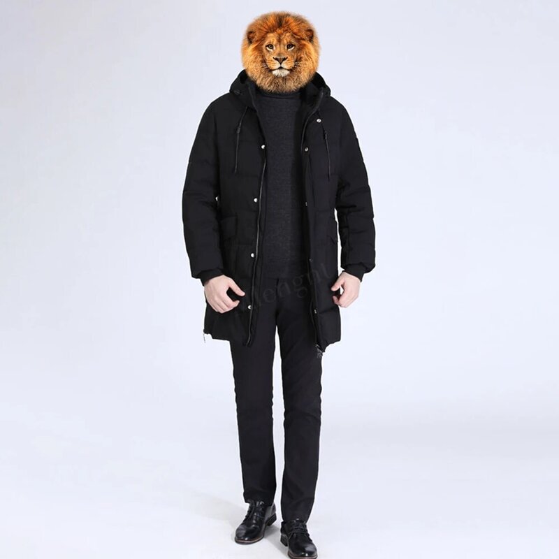 Jesienno-zimowa długa kurtka z kapturem prosta mocno poszerzone męskie ubrania duże rozmiary 3XL-8XL parki bawełniane wyściełane ciepłe męskie odzież wierzchnia