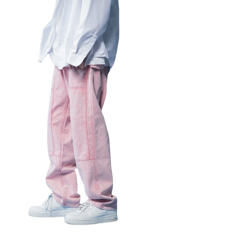 Icclekジーンズメンズ2021新秋薄型パンツルーズストレート脚パンツワイドレッグパンツ男性の服のパッチワークジーンズ