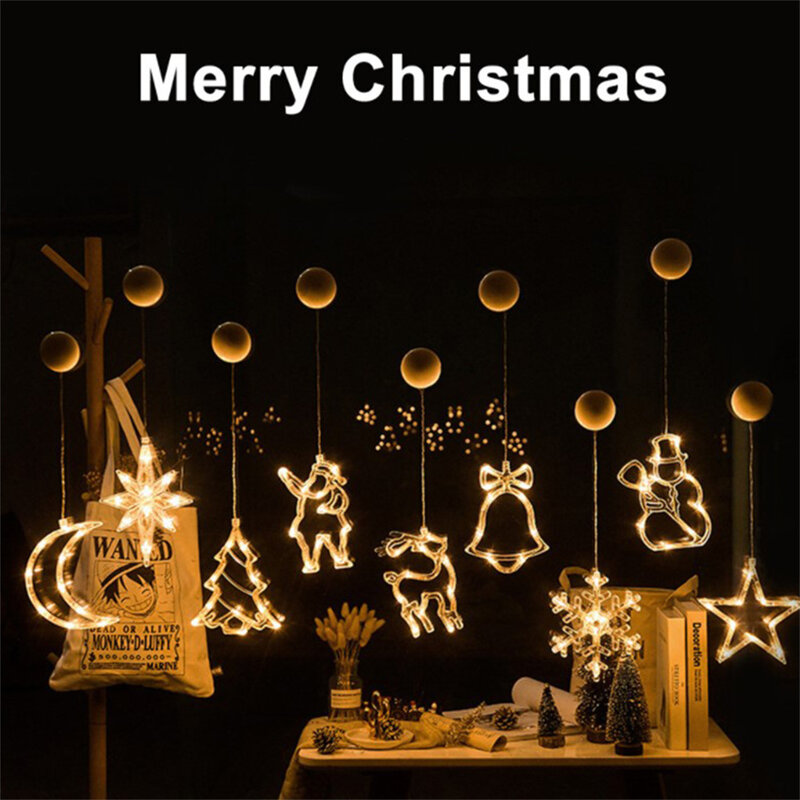 عيد الميلاد LED مصاصة مصباح جرس ثلج أضواء نجوم عطلة نافذة الزينة بطارية تعمل بالطاقة مصباح معلق للديكور المنزل