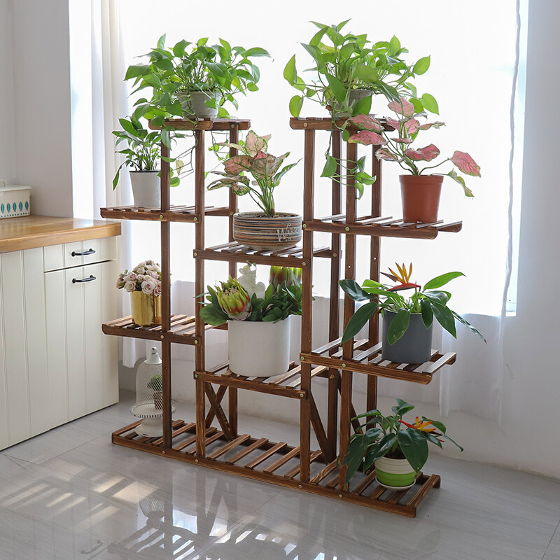 Многоярусная подставка UNHO для растений, деревянная стойка для цветов высотой 46 дюймов, стеллаж для 16 комнатных и уличных стеллажей для веранды