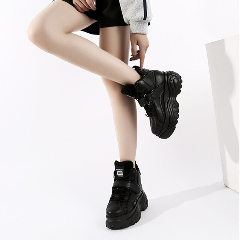 TUINANLE 2020 platforma trampki jesień kobiety moda Chunky Sneakers kobieta czarne srebrne trampki kliny buty damskie wysokie góry