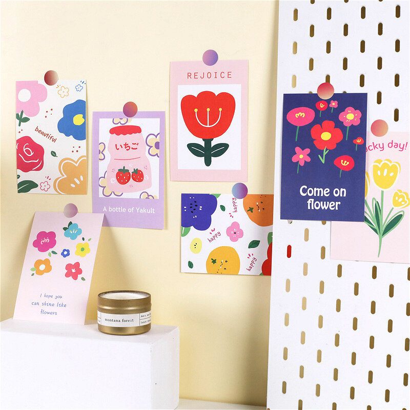 15 Cute Cartoon Flower Good Day Decorative Cards DIY Dormitory Metope Greeting Postcard Notebook Album Photo Props Wall Sticker