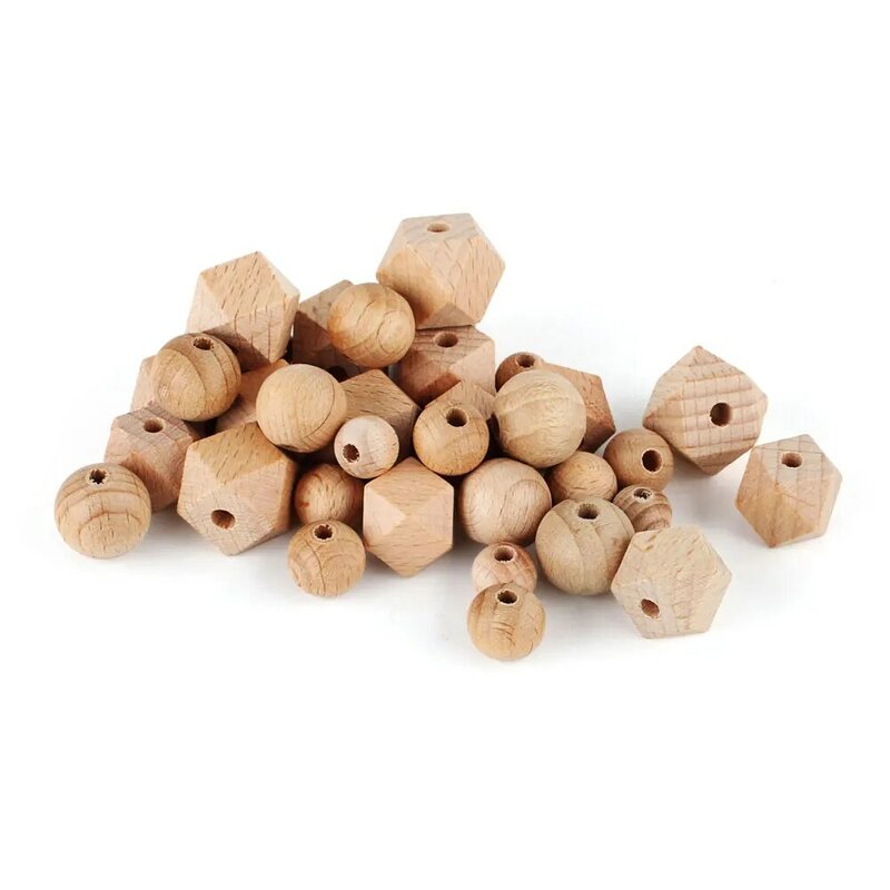 Perles rondes hexagonales en bois de hêtre pour la fabrication de bracelets, colliers, accessoires de bijoux, perles pour bébés, 10/12/14/16mm