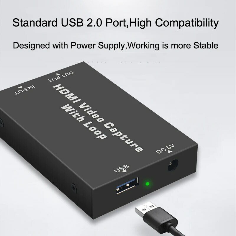 4K HDMI To USB 2.0 TV 루프 아웃 오디오 비디오 캡처 카드 1080P 비디오 레코딩 플레이트 OBS 스위치 게임 라이브 스트리밍용, 게임 방송용 캡처보드