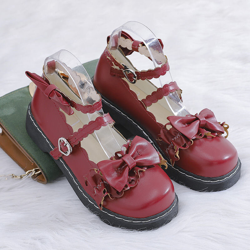 Sepatu pesta teh gaya peri sepatu kulit kecil pertunjukan Loli Jepang sepatu Lolita sepatu tunggal wanita