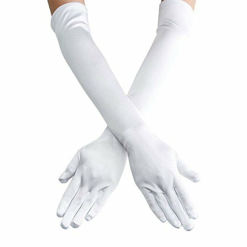 女性のロングサテンフィンガー手袋肘長さ1920sオペラブライダルダンス手袋2022