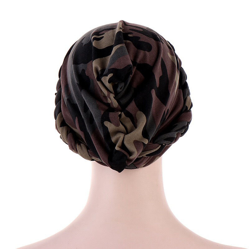Doce flor impresso turbante feminino camuflagem cabeça de impressão envoltório senhoras algodão turbantes casual sleep caps cor sólida headwear