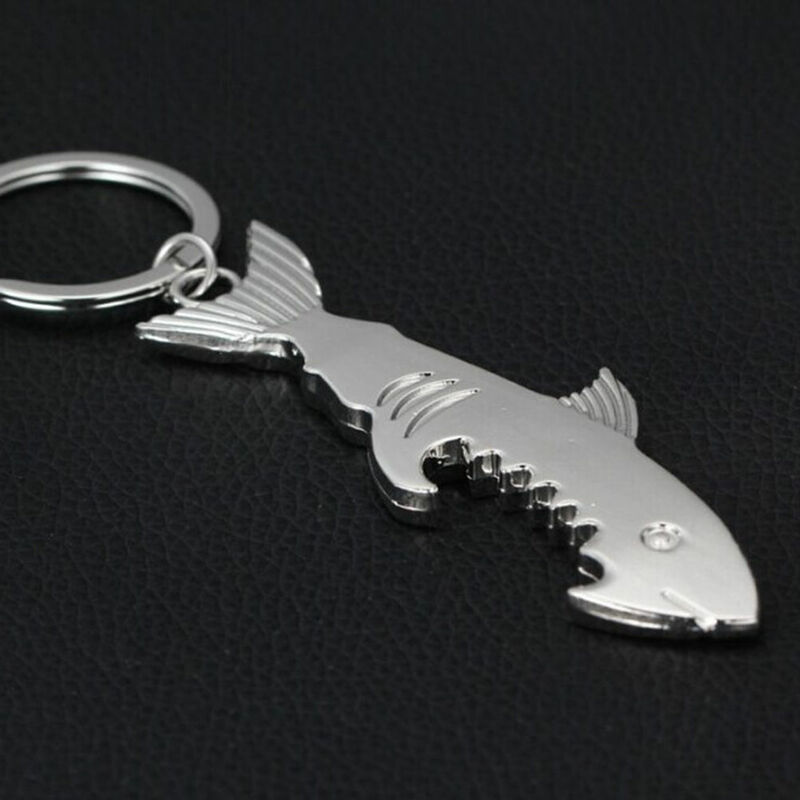새로운 상어 병따개 키 체인 모양의 아연 합금 맥주 병따개 여성 남성 열쇠 고리 독특한 창조적인 선물