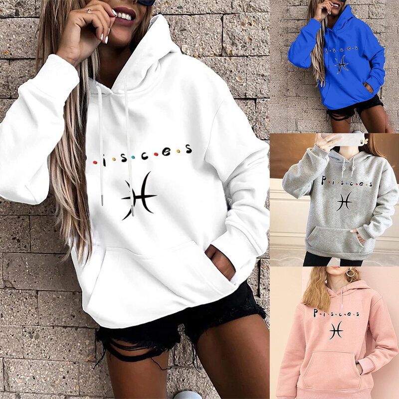 Moda feminina com capuz pulôver peixes imprimir meninas casual harajuku streetwear senhoras solto grande bolso esportes pulôver hoodies