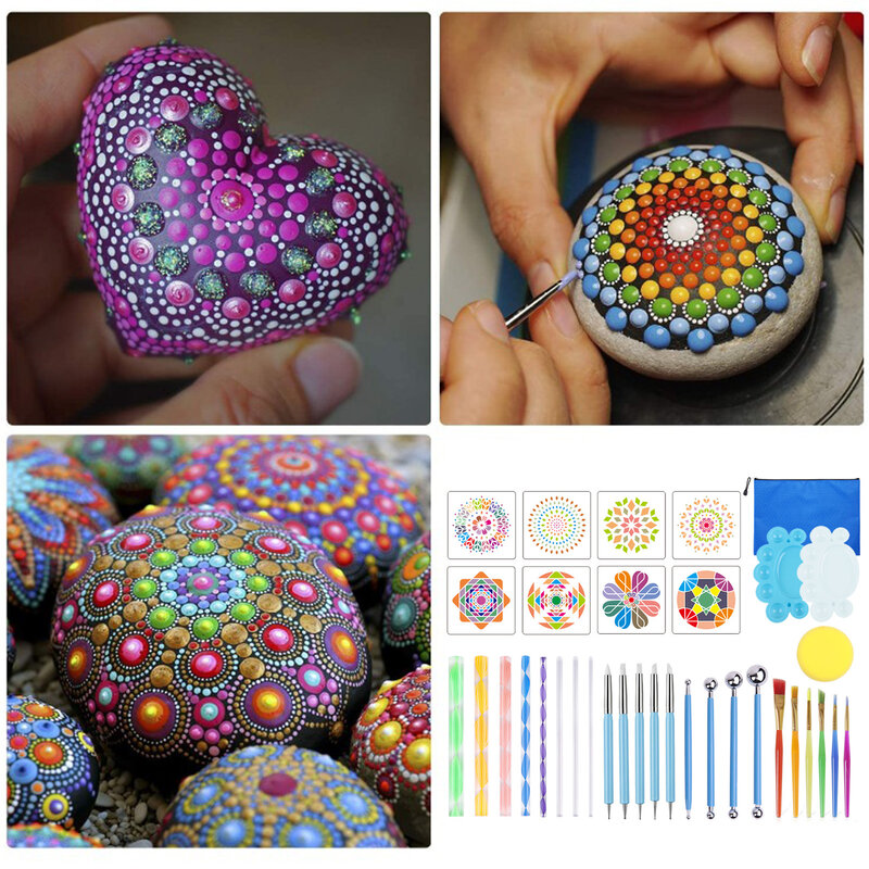 35 sztuk DIY Mandala rozsianych narzędzia zestaw do malowania skały Dot Kit Rock kamień długopis do malowania rozsianych narzędzia do kolorowania rysunek