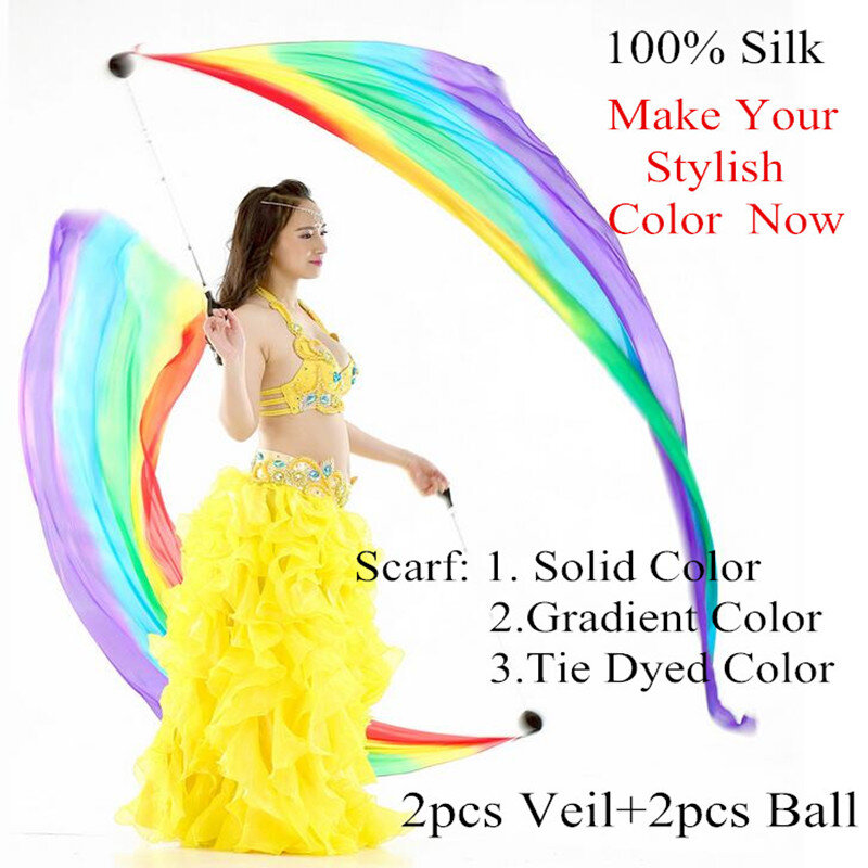 Velo de seda + bola de cadena Poi para mujer, velo de seda para danza del vientre, Streamer, escenario, Prpos, agua de fuego, envío gratis, nuevo