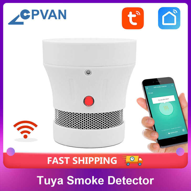CPVan Tuya WiFi detektor dymu 3 lata żywotność baterii czujnik dymu inteligentny System alarmowy do domu Alarm przeciwpożarowy czujnik detektora