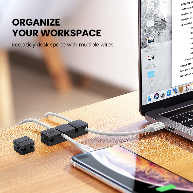 Ugreen – enrouleur de câble USB en Silicone, organisateur de Clips de gestion de câble Flexible, support de câble pour souris, écouteurs