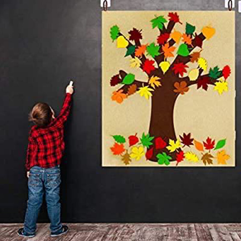 Felt ฤดูใบไม้ร่วงต้นไม้ Board โรงเรียน Wall Art DIY ฤดูใบไม้ร่วง Leaf เครื่องประดับเครื่องประดับ Bulletin วันขอบคุณพระเจ้ากิจกรรมสำหรับเด็กห้องเรียนห้องนอน