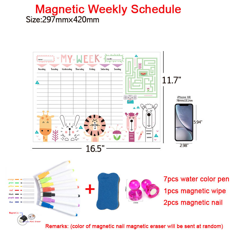 Quadro magnético para a geladeira, diariamente, semanalmente, mensalmente, planejador, quadro de marcadores, apagar seco, calendário, memo board