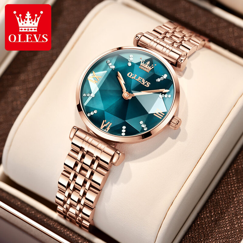 OLEVS Rhombus Glass Womens Watches Top Brand Luxury Casual Fashion Watch Women Quartz Waterproof Clock Ladies Wristwatch 6642