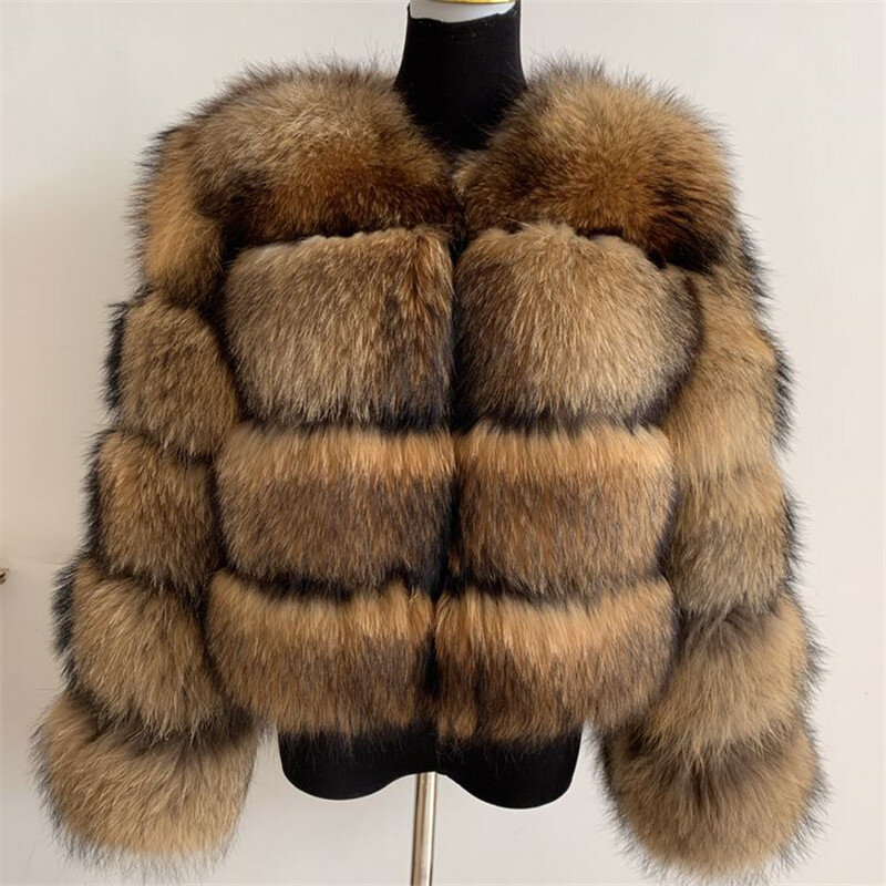 Abrigo de piel de mapache 2021 para mujer, abrigo cálido de invierno, piel de mapache Natural, piel de zorro Natural, abrigo de manga larga de alta calidad