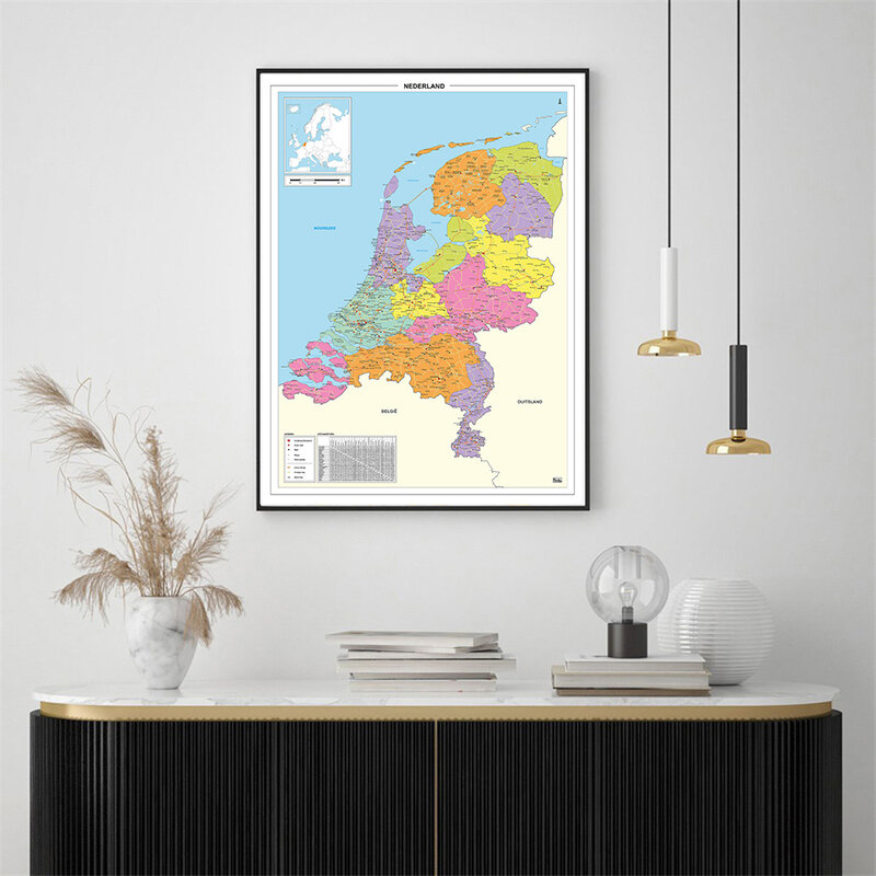 42*59cm i paesi bassi mappa politica piccolo Poster tela pittura viaggi materiale scolastico soggiorno decorazione domestica In olandese