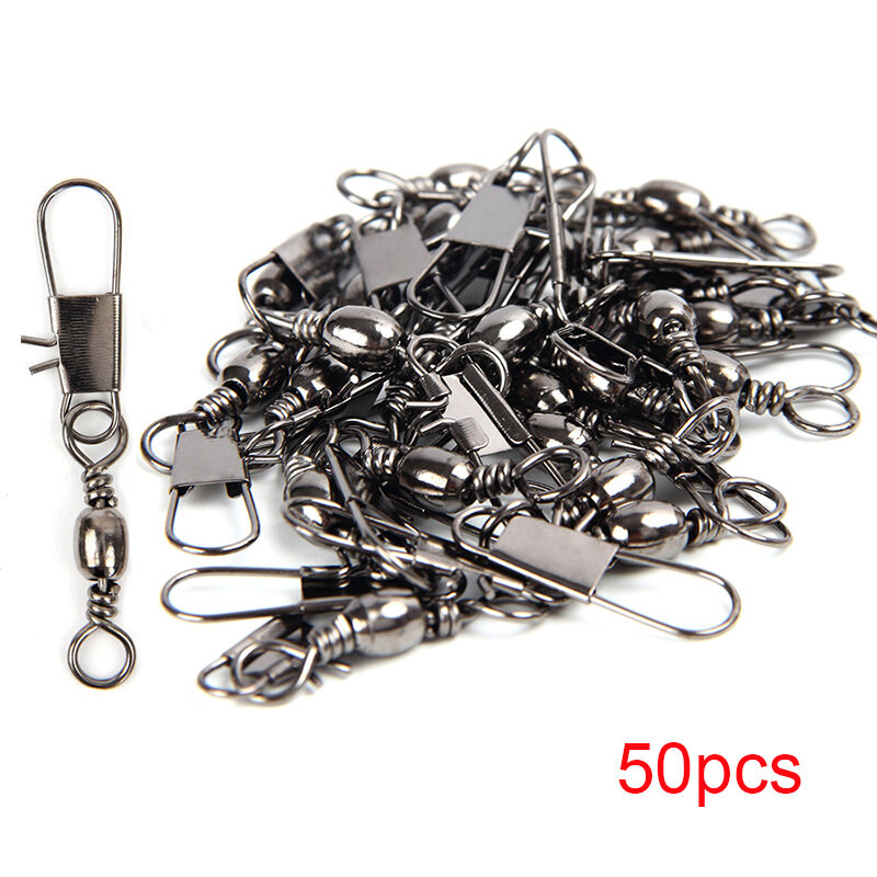 50pcs Winter Ice Fishing Goods Swivel Fishing Connector Pin Bearing Rolling Swivel Snap Fastlock Clips Fishhook Lure TacklePesca