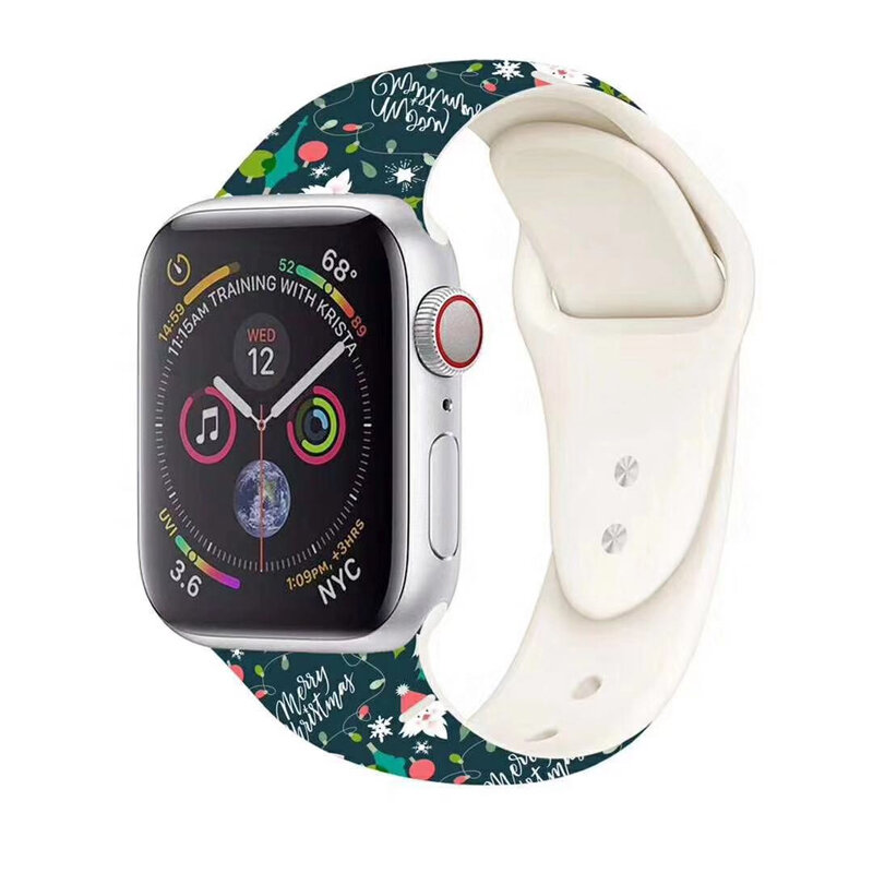 Ремешок для часов, мягкий силиконовый для Apple watch 5, 4, 44, 40 мм, рождественский подарок, с цветочным принтом, ремешок для часов iWatch 5, 4, 3, 38, 42 мм