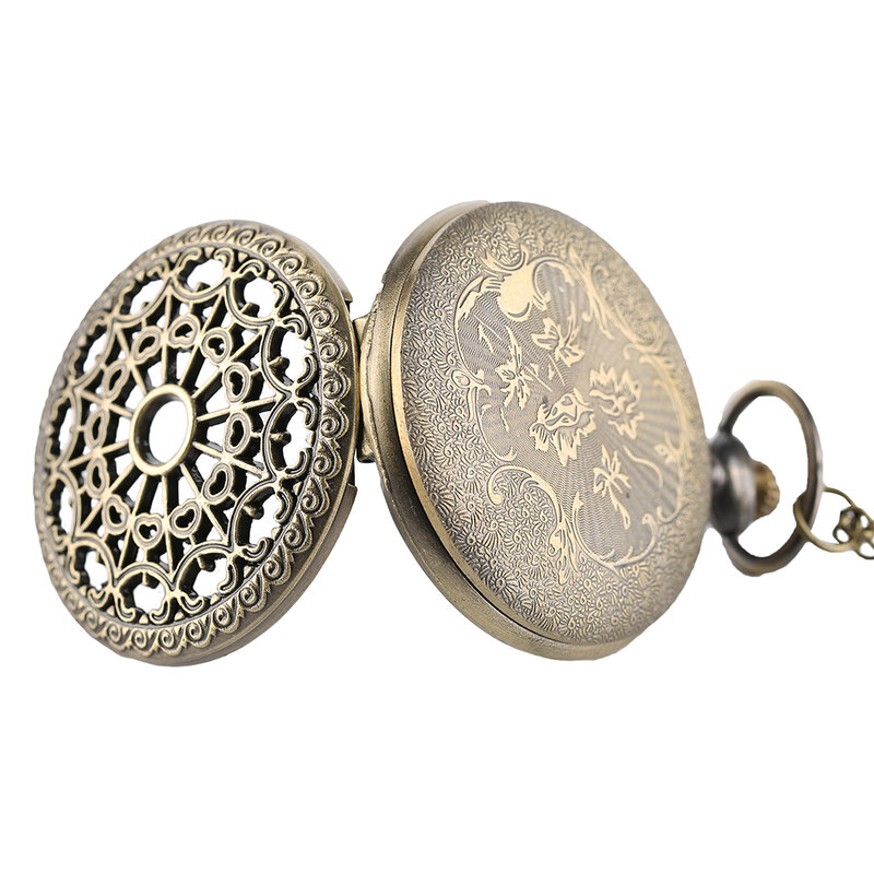 Bronze Antique Vintage Quartz Steampunk Pocket Watch Spider Web Hollow Men Women Pendant Necklace Chain Gifts Relogio De Bolso
