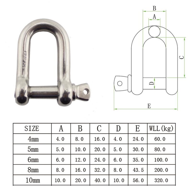 1PCS 304 Stainless Steel D Shackle With Screw Pin 4mm 5mm 6mm 8mm Stainless Steel Screw Pin Anchor D Shackle For Bracelets
