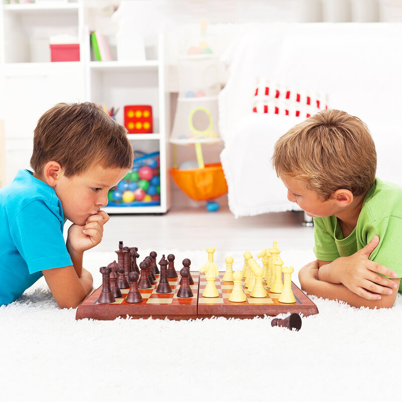 Ibasetoy 2 1 자기 여행 체스 체커 세트 클래식 접는 보드 게임 세트 어린이와 성인을위한 휴대용 교육 완구