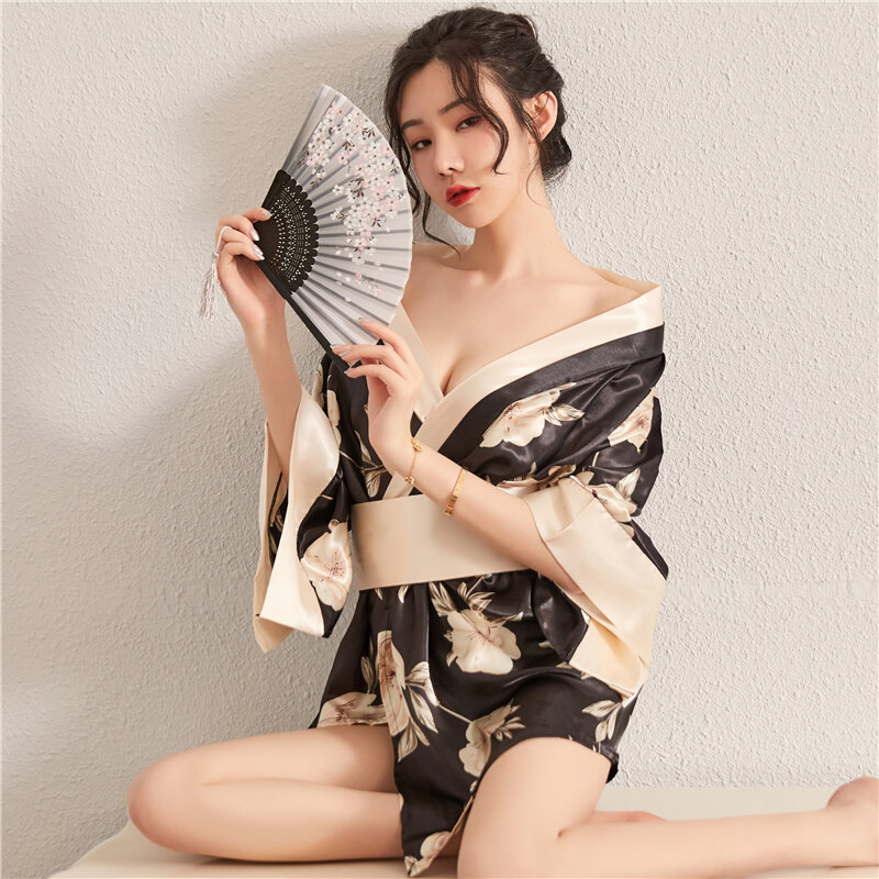 Sexy kimono Satin material Sexy night costumes Home clothing suits Promote the harmony of husband and wife (EBMSALV)