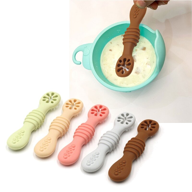 Cucchiaio in Silicone per svezzamento Baby-Led apprendimento alimentazione Scoop utensili da allenamento stoviglie per neonati