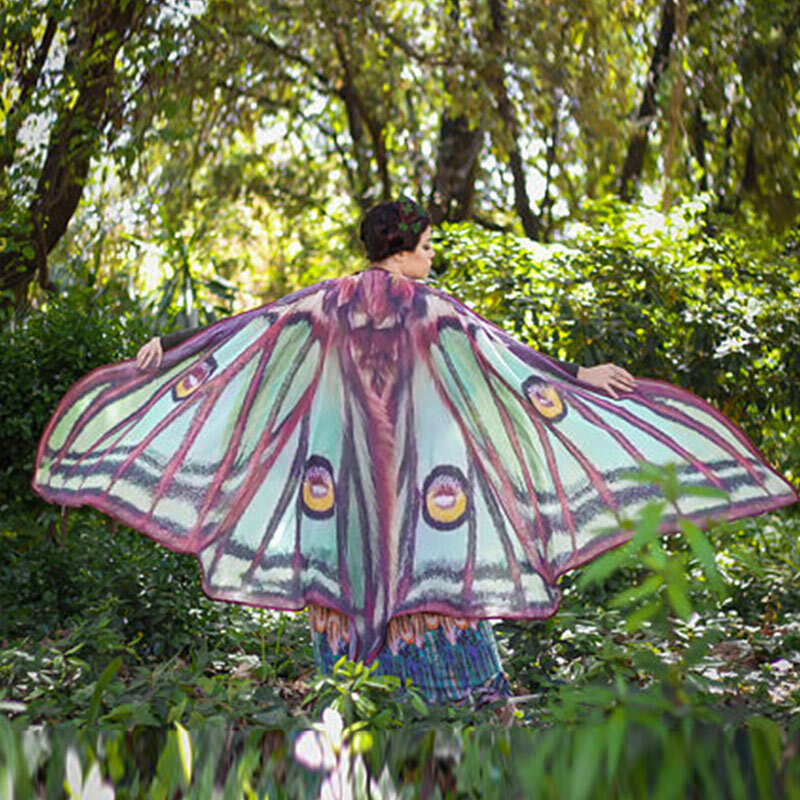 Mulher borboleta asas pashmina xale cachecol nymph pixie poncho traje acessório verão impresso toalha de praia moda senhora roupas