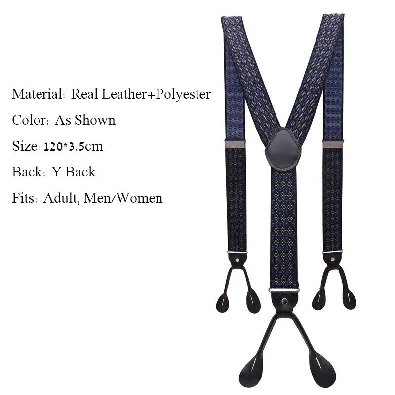 1.38 "กว้างผู้ใหญ่ปุ่ม Suspenders หนังแท้สีดำ Suspenders Y-back Man Ligas Tirantes ยืด Hangeband 3.5*120 ซม.