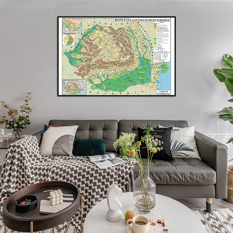 The Romania Map 59*42cm Canvas Painting In Romanian Wall Poster for Travel Gift School Supplies Office Home Decoration