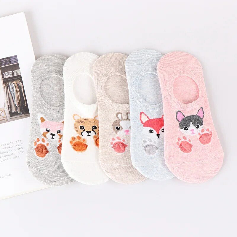 27 stile 10 pezzi = calzini 5 paia/lotto carino Harajuku animale donne calzini Set divertente primavera gatto cane coniglio Panda taglio basso calzino corto felice