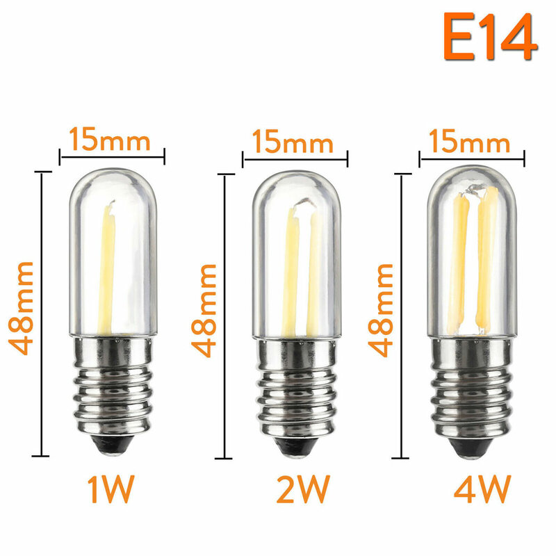 Mini lampe à filament LED pour réfrigérateur et congélateur, E14, E12, COB, ampoules à intensité variable, 1W, 2W, 4W, blanc froid et chaud, 110V, 220V