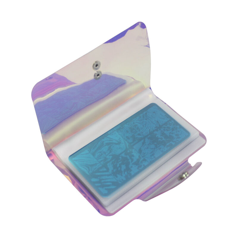 Caja de soporte de placa de estampado holográfico, bolsa de sello de Arte de uñas, placa de acero, almacenamiento de plantilla de estampado de álbum, serie transparente de 20 ranuras