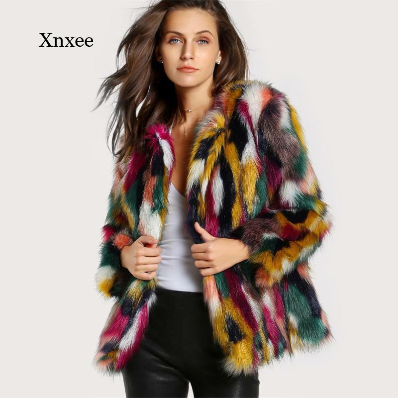 Mulheres elegantes casacos de pele de inverno cor casacos de pele colorida casaco de pele do falso marca moda manga longa sem gola casual casaco de pele
