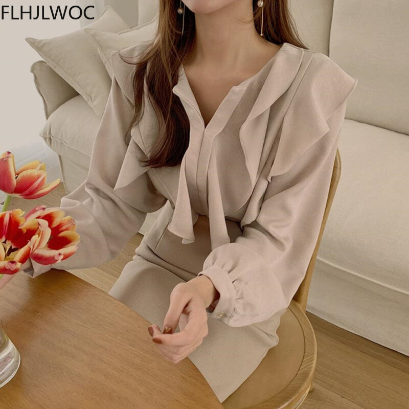 Рубашка женская с галстуком-бабочкой, Модный корейский шикарный топ с длинным рукавом, элегантная базовая одежда для офиса, блузка для работы, 2021