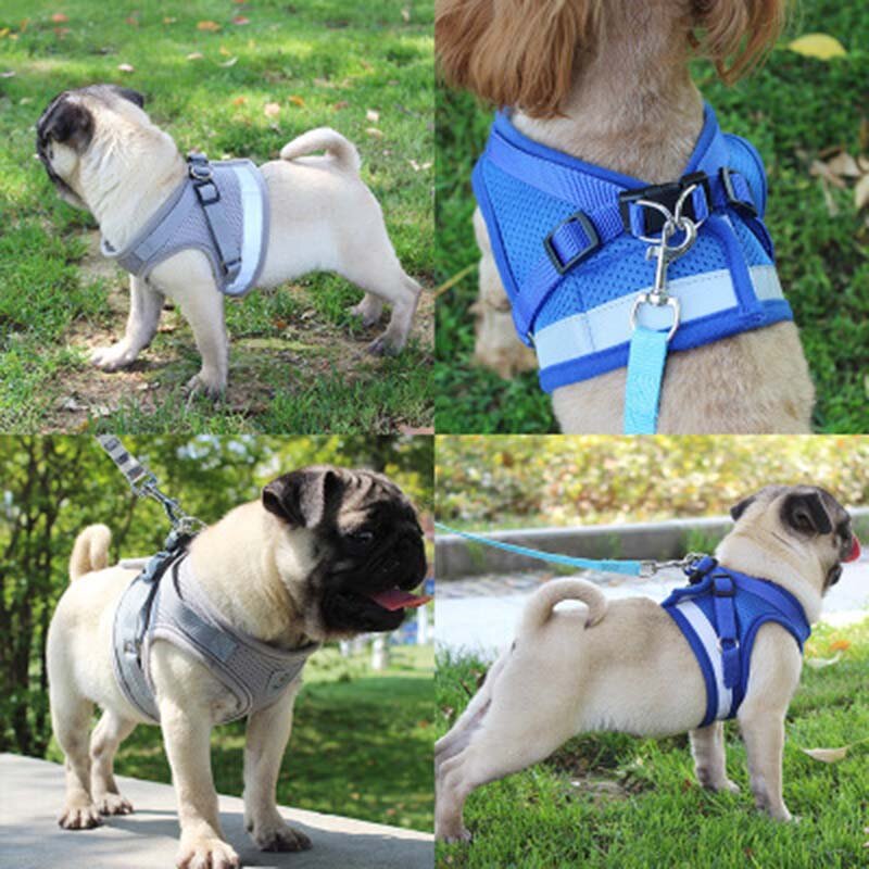 Szelki dla psa ze smyczą letnie ubranie dla psa regulowany odblaskowy kamizelka smycz dla szczeniąt siatka poliestrowa uprząż dla średniej wielkości pies