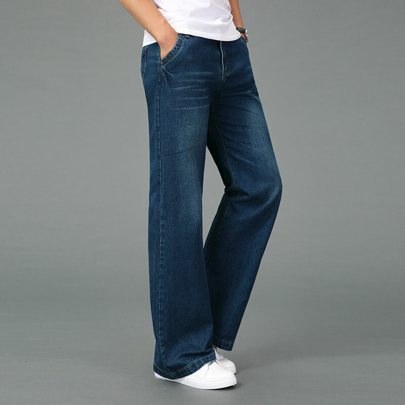 Мужские расклешенные джинсы, брюки с расклешенным низом, синие, черные, свободные, большие размеры, классические модные повседневные ботинки, расклешенные джинсовые брюки