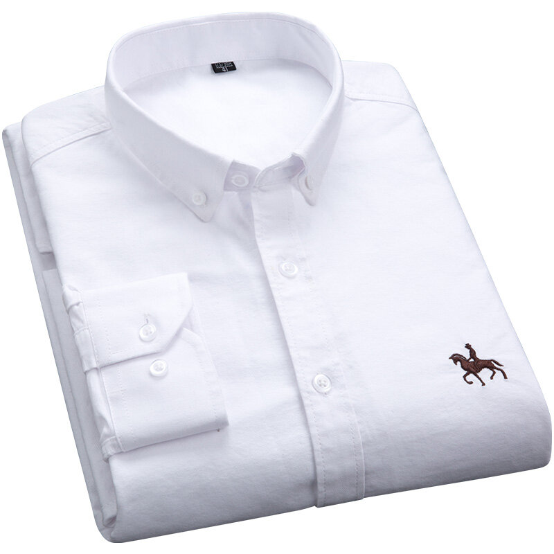 플러스 사이즈 남성용 긴팔 셔츠, 옥스포드 정사이즈 핏 흰색 작업용 셔츠, 체크 무늬 캐주얼 남성 의류, 100% 코튼, 6xl, 5xl
