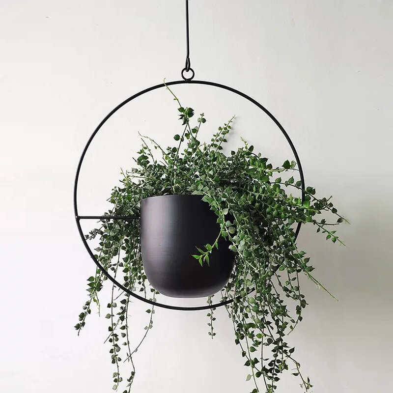 1個メタルポット植物ハンガーチェーンプランターバスケット植木鉢植物ホルダーホームガーデンハンギングバルコニーの装飾