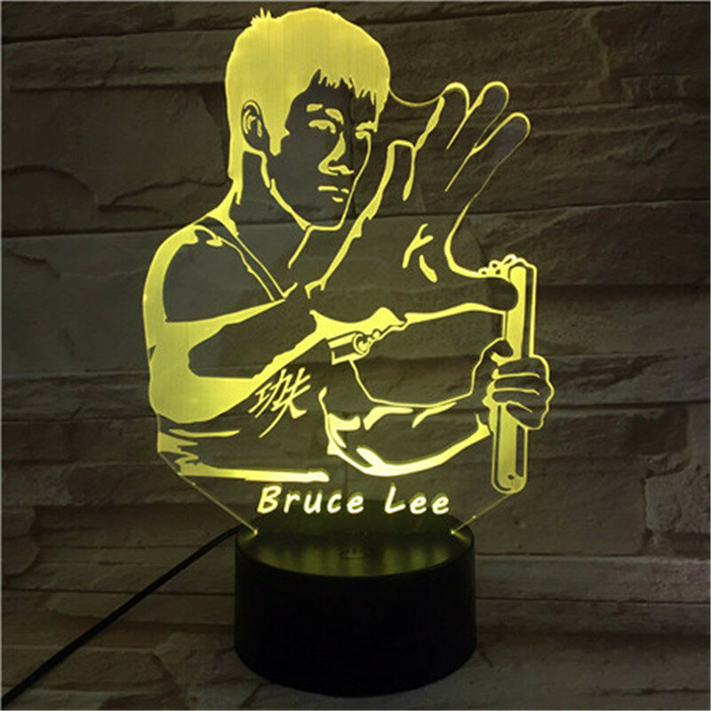 Lampada da notte 3D famosa Kungfu cinese Bruce Lee modello multicolore illuminazione a Led pulsante a sfioramento decorazioni per la casa 593