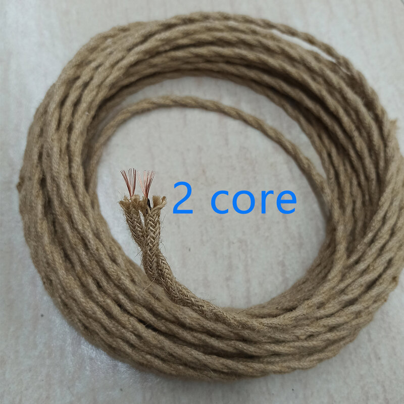 Corda de cânhamo do vintage fio de cobre elétrico trançado cabo flexível 2 núcleo 3 edison retro luz pingente cabos