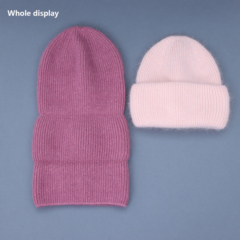 Topi bulu kelinci asli untuk wanita, topi Beanie hangat modis musim dingin untuk wanita