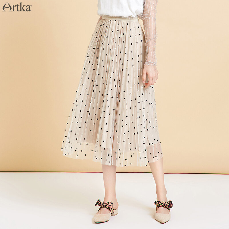 ARTKA 2019 otoño nueva falda de mujer elegante Falda plisada de malla de punto cintura elástica moda de dos caras Faldas de mujer QA10291Q