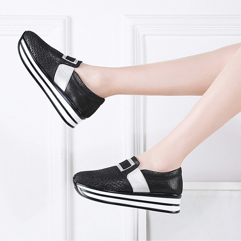 Yaerni sapatos baixos femininos, calçados leves respiráveis para mulheres, sola grossa e casual, verão 2020