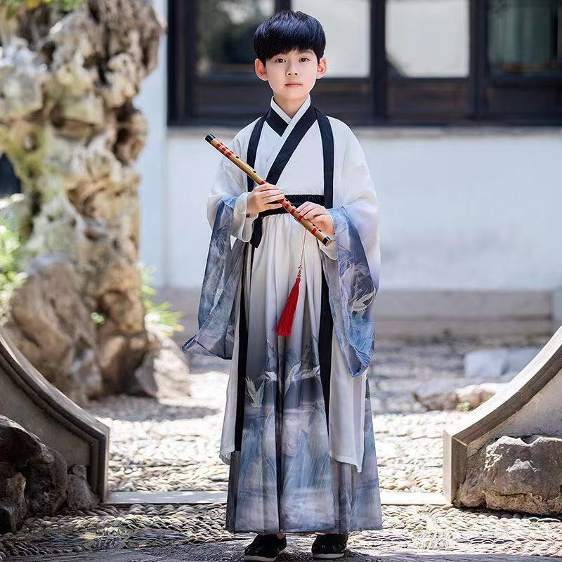 Hanfu Kostum Kuno Anak-anak Tipis Musim Panas Anak Laki-laki Kostum Seni Bela Diri Kostum Cosplay Musim Panas Gaya Cina