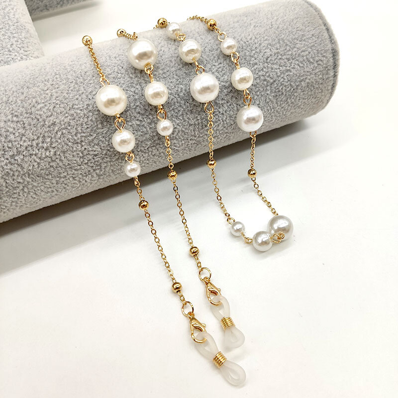 Cadena de perlas con cuentas para gafas de sol para mujer, correa de soporte con cordón, lazos de silicona, collar exterior, accesorio informal