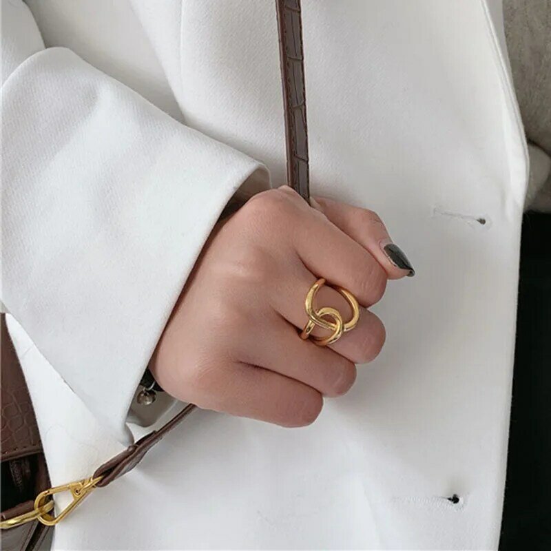 XIYANIKE-Anéis simples geométricos cruzados atados para mulheres, cor prata, encantos clássicos, joias feitas à mão, presentes de casal